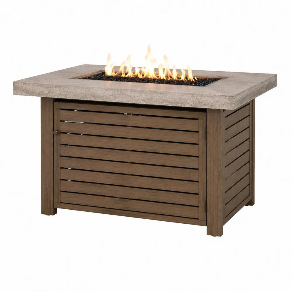 Table de feu d'extérieur bois composite et béton 135x85x65 cm