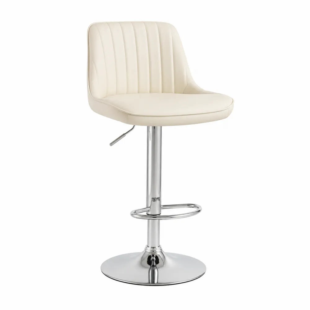 Tabouret de bar en cuir synthétique crème avec base en métal chromé