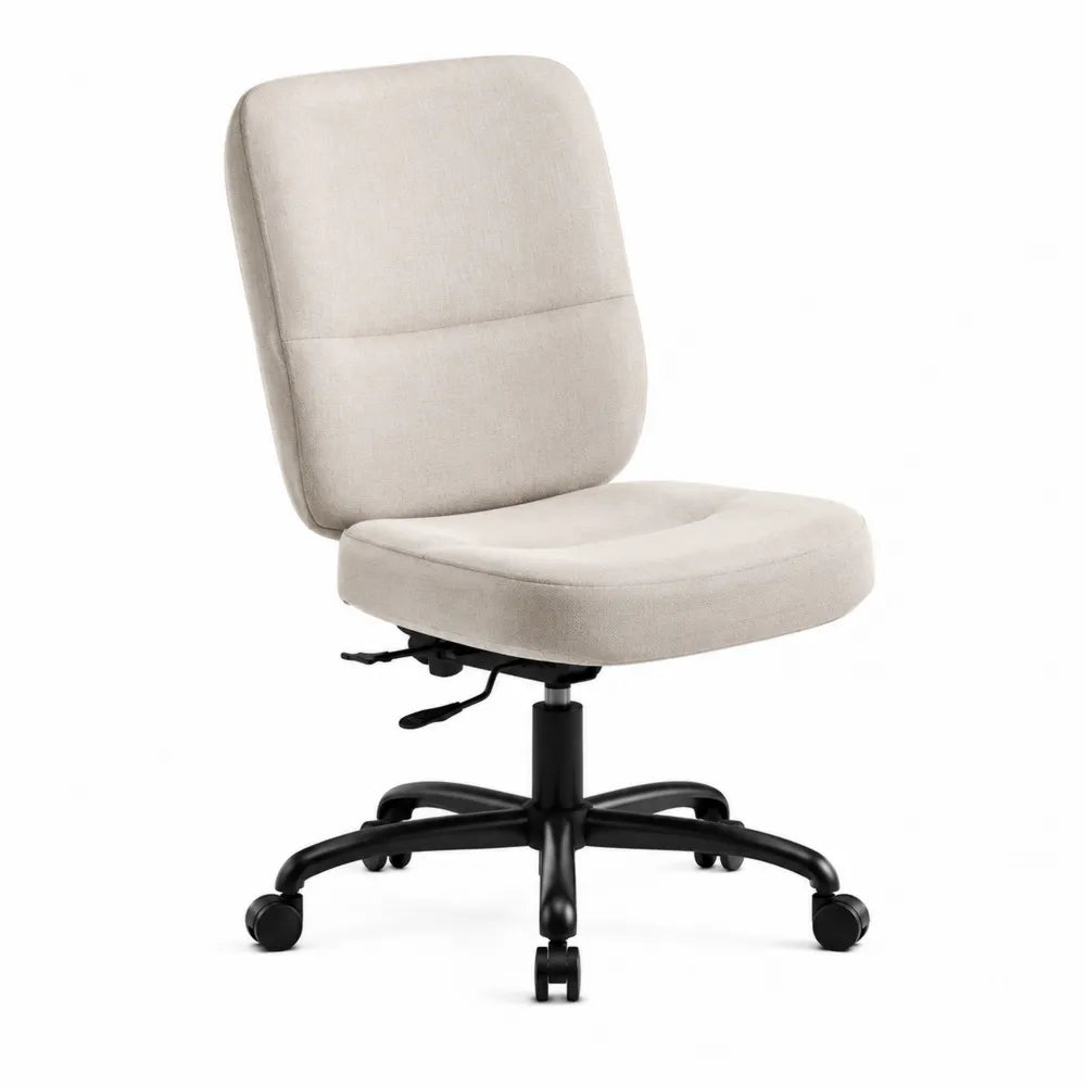 Chaise de bureau en tissu polyester beige avec base en métal