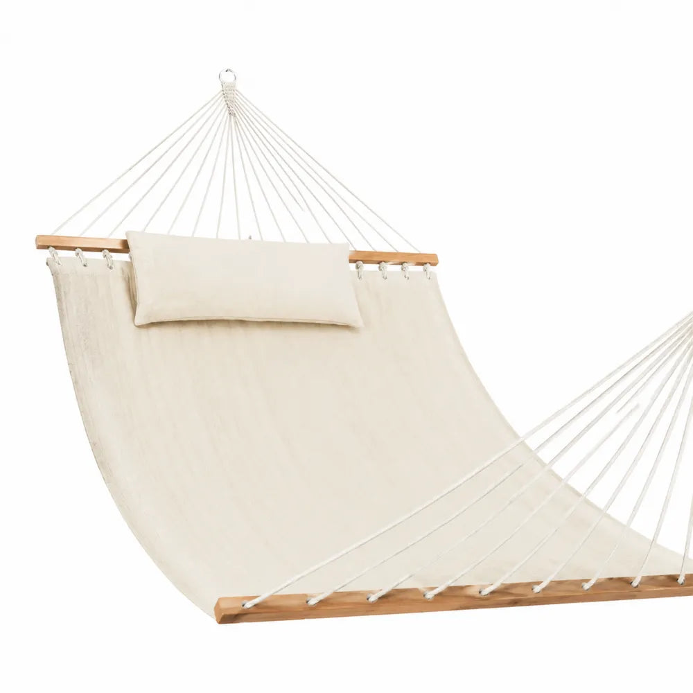 Hamac en coton écru avec coussin et barres en bois 200x100 cm