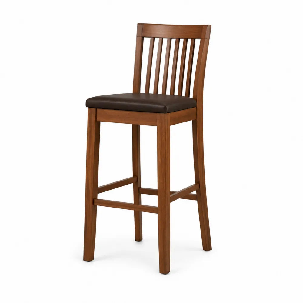 Tabouret de bar en bois et simili cuir marron, hauteur 75 cm