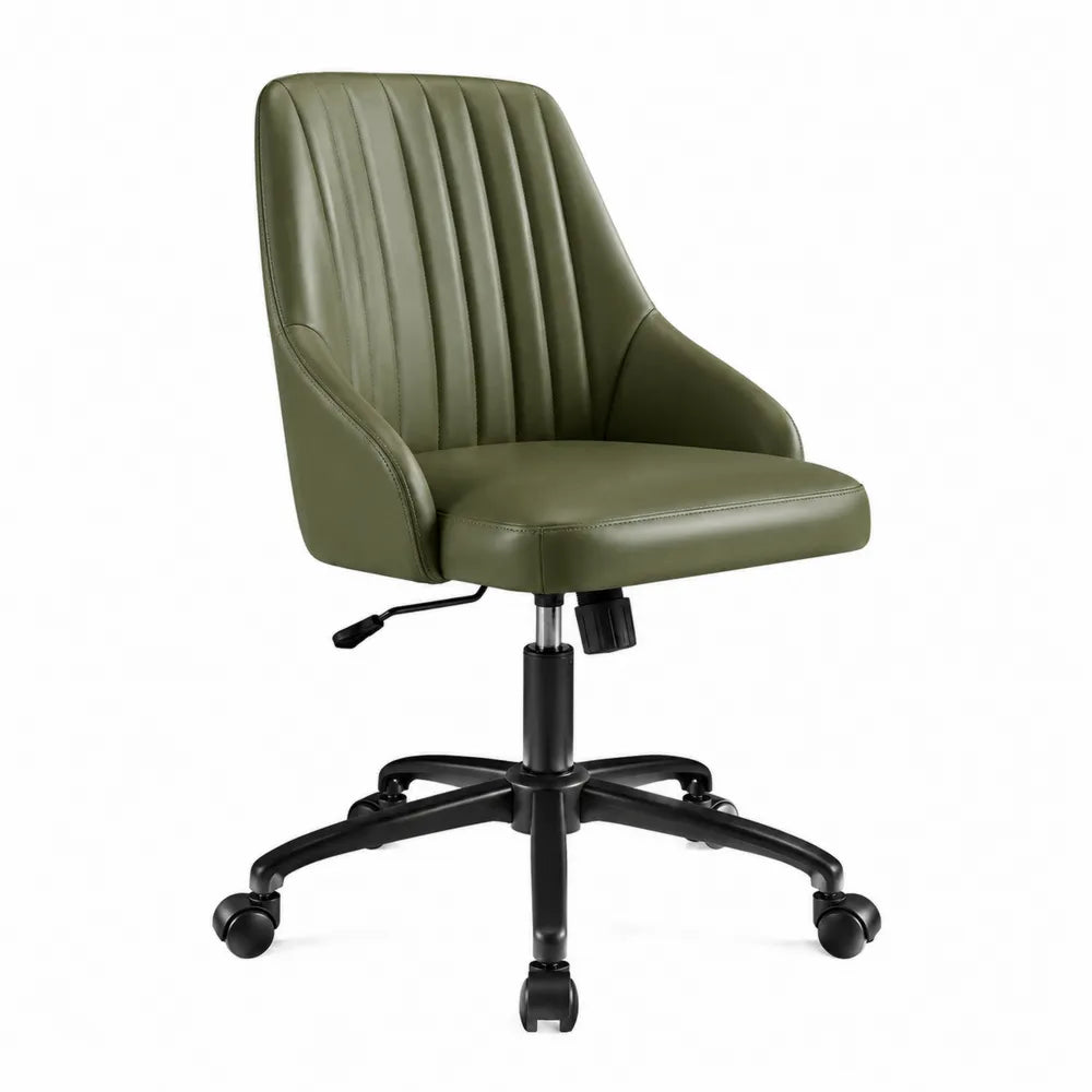 Chaise de bureau en cuir synthétique vert avec roulettes, réglable en hauteur