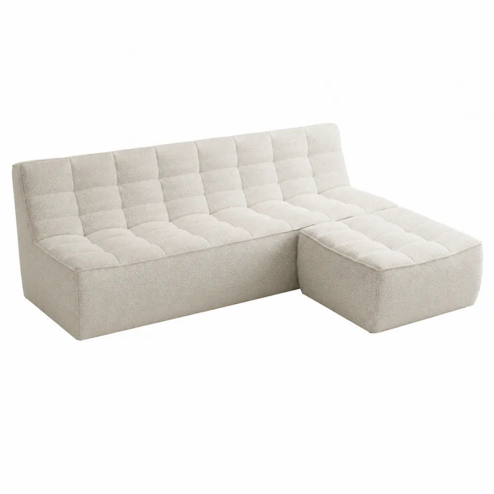 Canapé modulaire en tissu beige avec pouf
