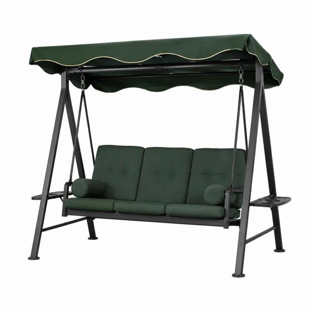 Balancelle extérieure 3 places en métal et polyester vert foncé