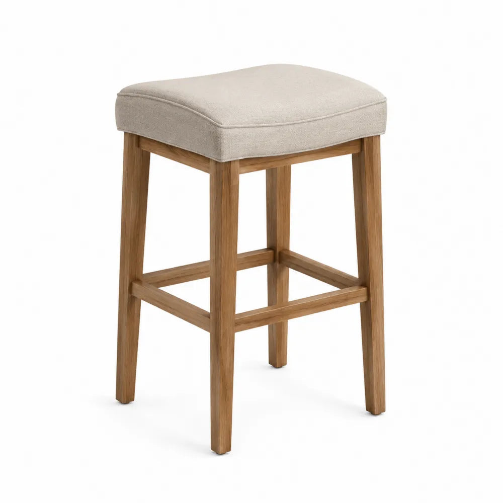 Tabouret de bar en bois avec assise en tissu beige