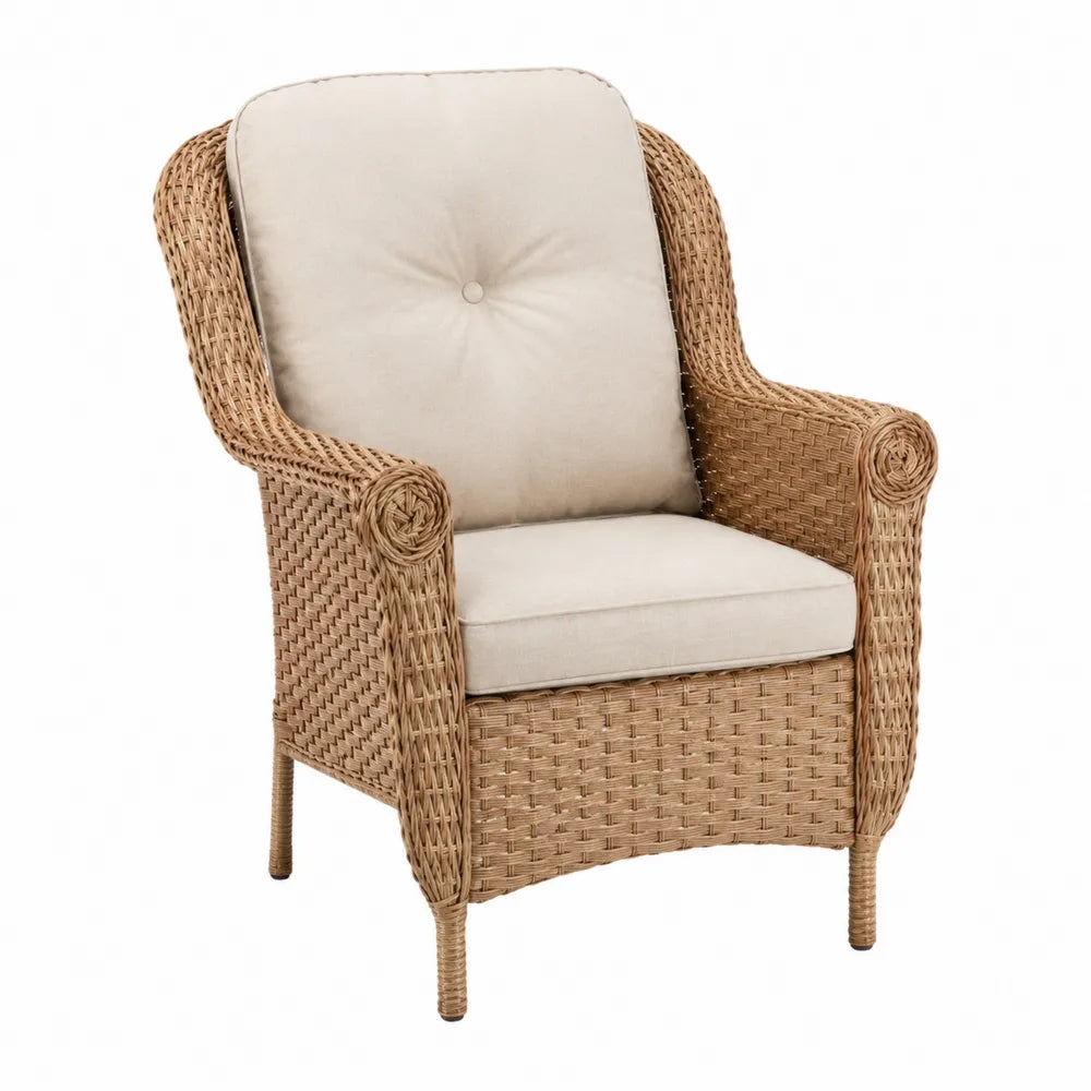 Fauteuil en rotin synthétique beige avec coussins amovibles