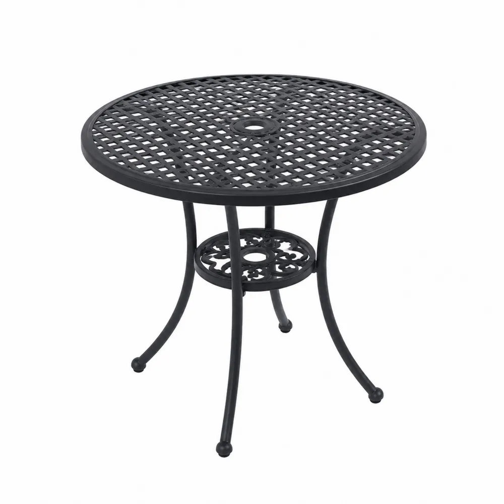Table de jardin ronde en aluminium moulé noir Ø90cm