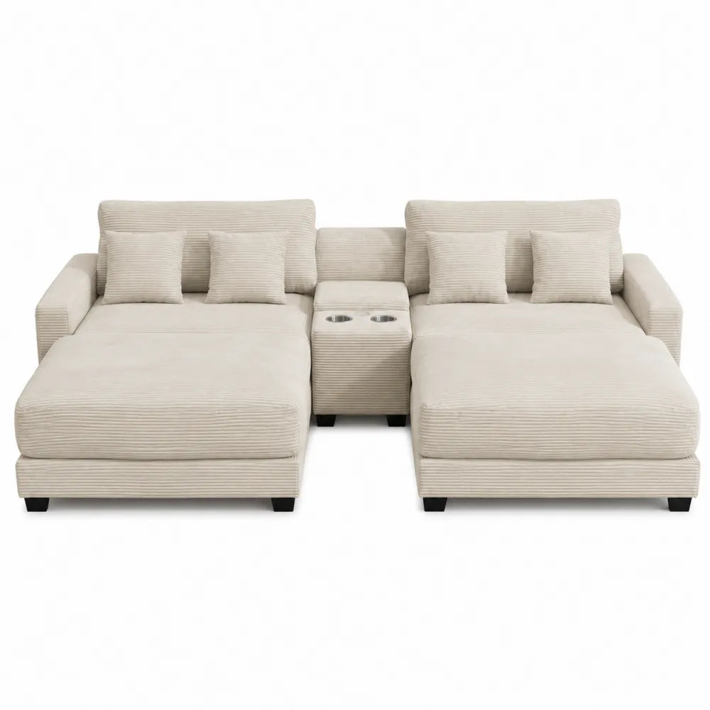 Canapé modulaire en tissu côtelé beige avec méridiennes