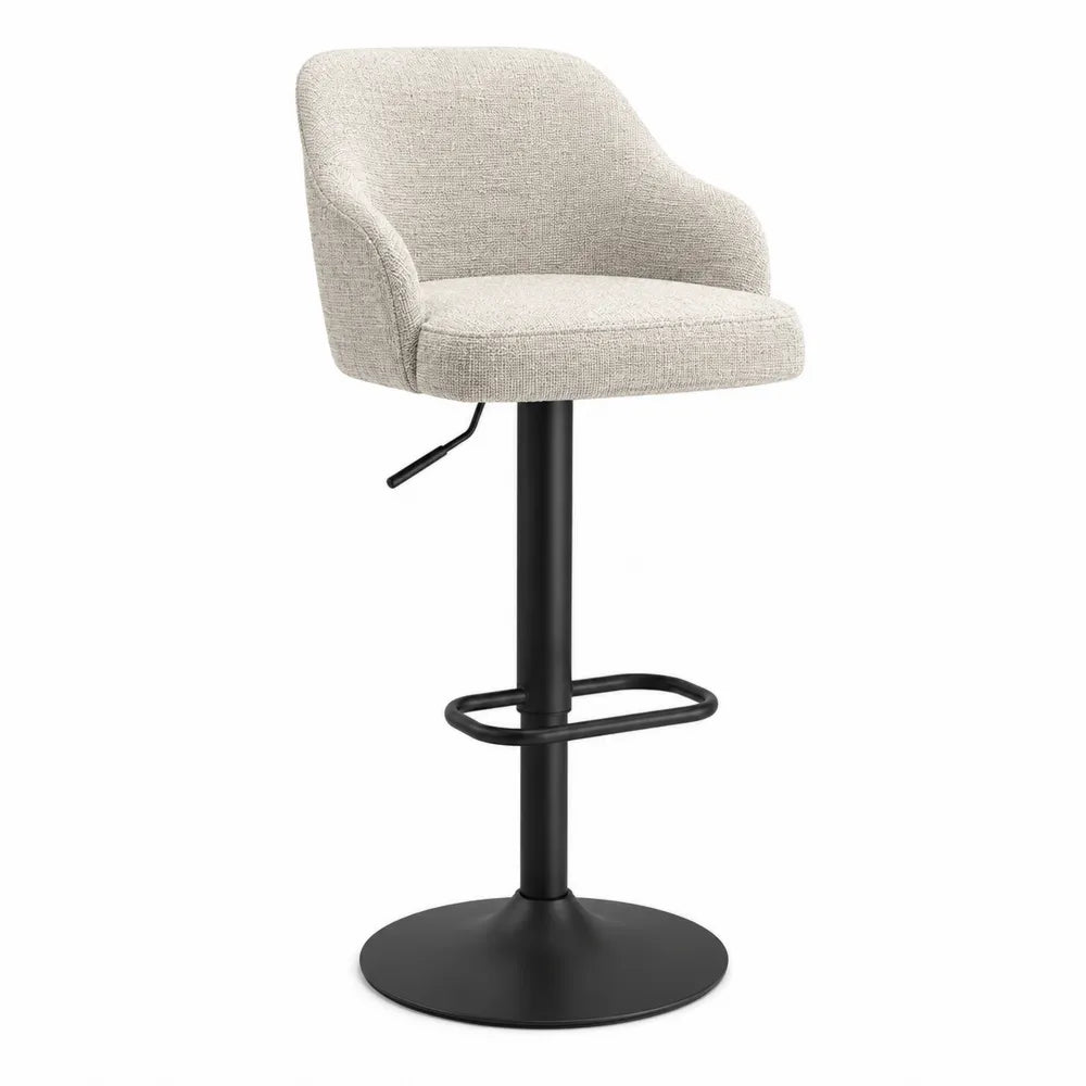 Tabouret de bar en tissu polyester beige avec base métallique noire