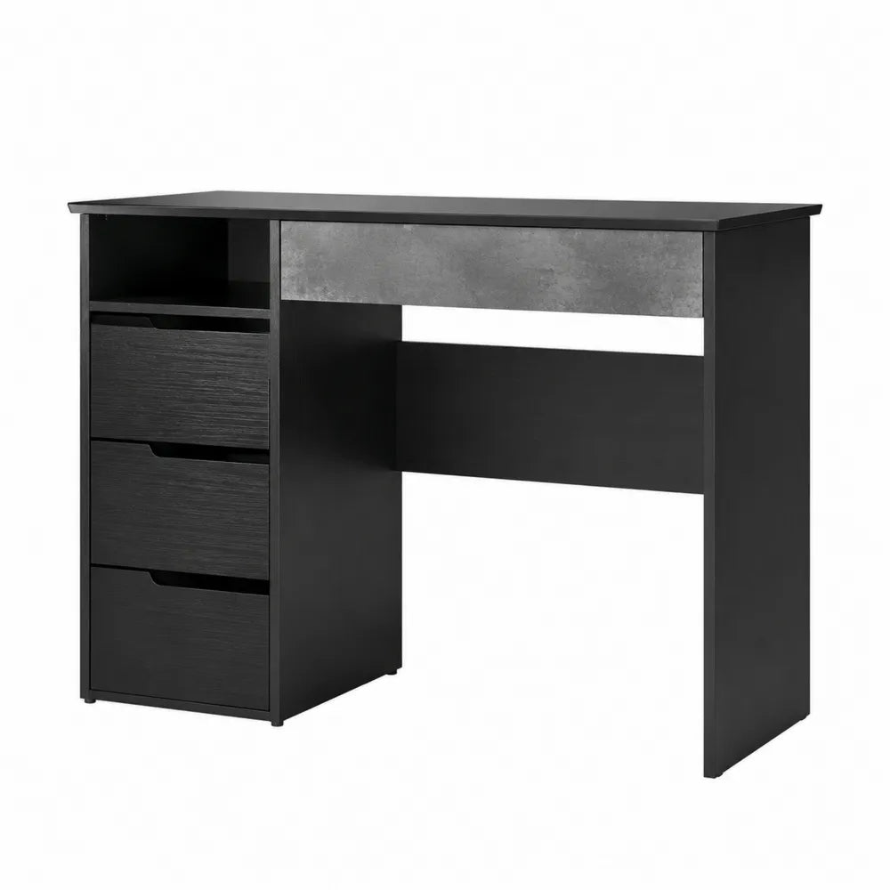 Bureau en bois avec tiroirs et panneau central mélaminé noir