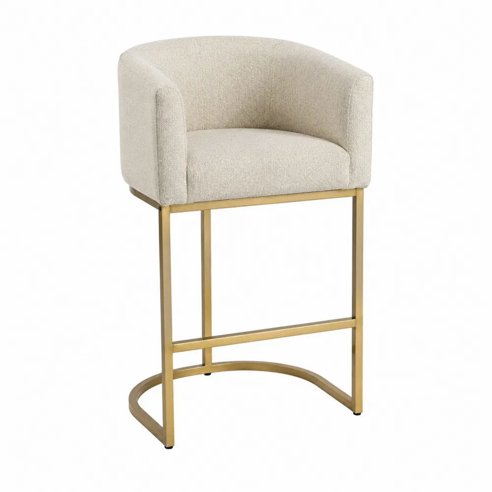Tabouret de bar en métal avec tissu beige et dossier