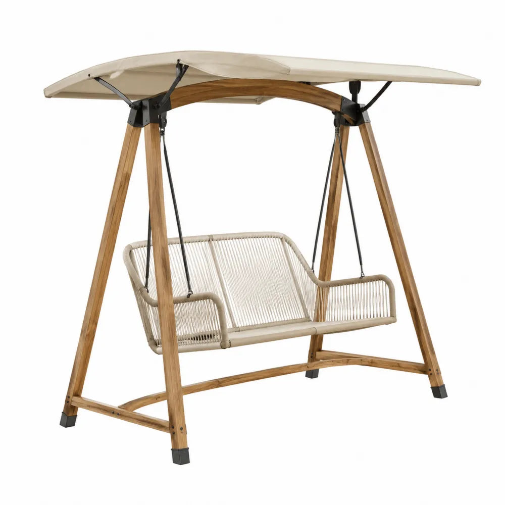 Balancelle de jardin en bois d'acacia et corde beige