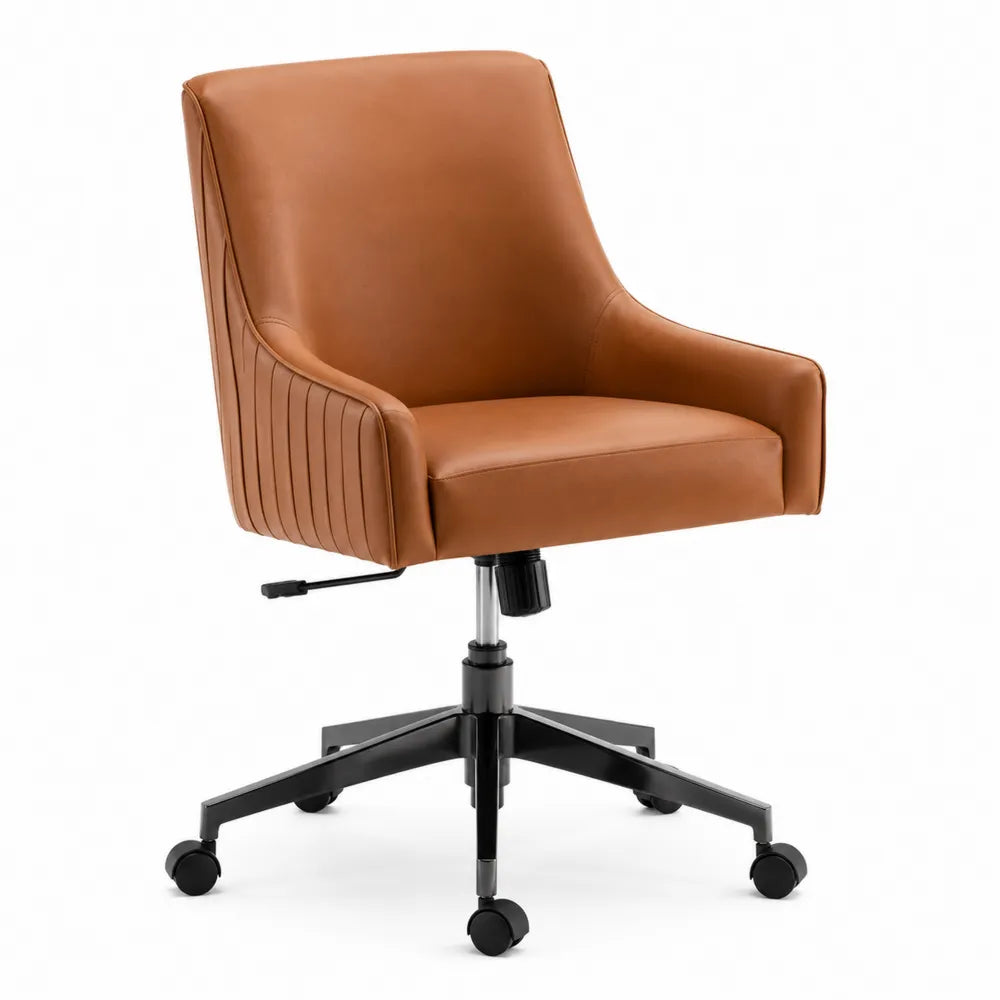 Chaise de bureau pivotante en cuir synthétique marron