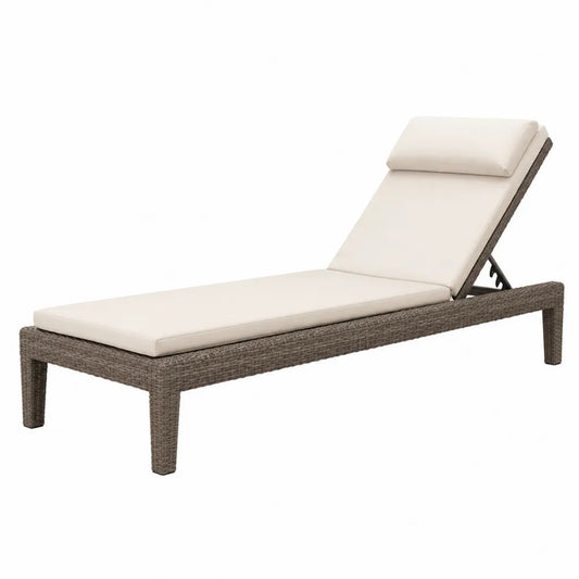 Chaise longue en métal et rotin synthétique beige avec coussin ajustable