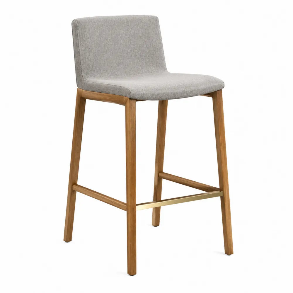 Tabouret de bar en bois de chêne et tissu gris