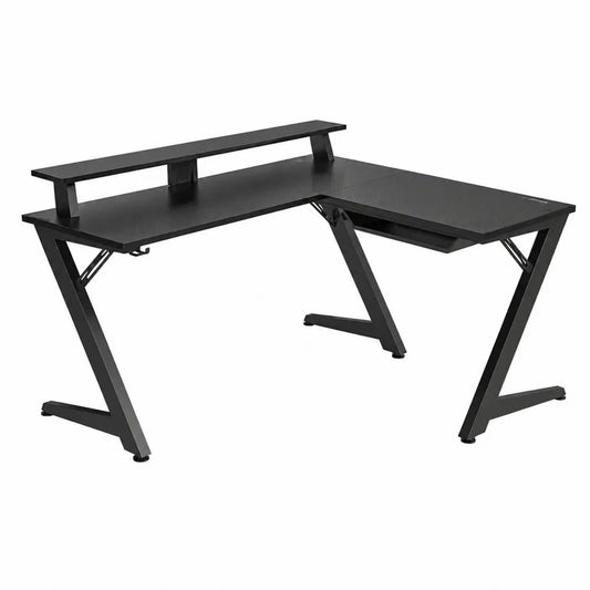 Bureau d'angle en métal noir avec plateau en MDF 140x120x75 cm