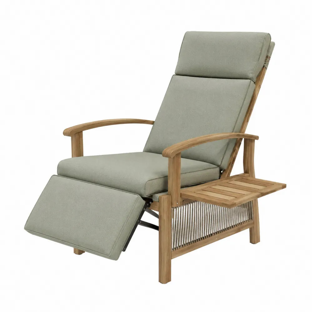 Fauteuil inclinable en bois d'acacia avec coussins en polyester gris