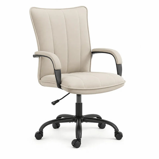 Chaise de bureau pivotante en cuir synthétique beige
