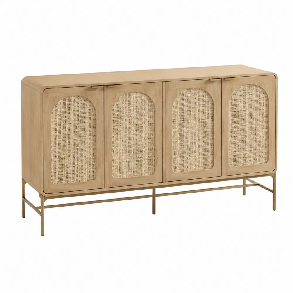 Buffet en bois d'acacia et cannage avec structure métallique