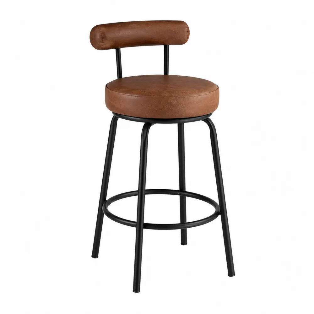 Tabouret de bar en cuir synthétique brun et métal noir, hauteur 75 cm