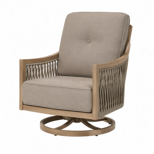Fauteuil pivotant extérieur en bois et polyester taupe