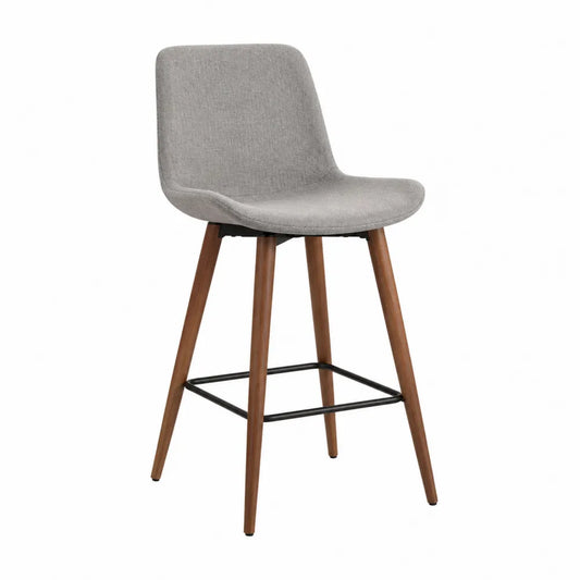 Tabouret de bar en bois et tissu polyester gris