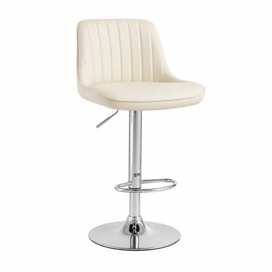 Tabouret de bar en cuir synthétique crème avec base en métal chromé