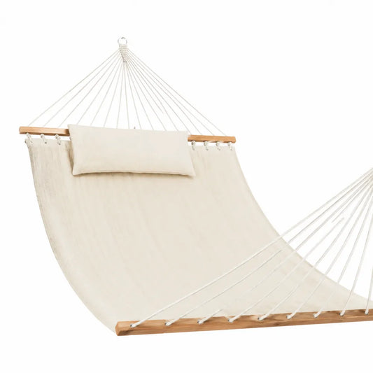 Hamac en coton écru avec coussin et barres en bois 200x100 cm