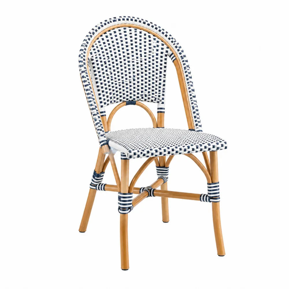 Chaise en rotin synthétique bleu et blanc avec structure en aluminium