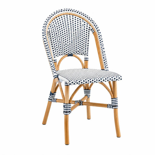 Chaise en rotin synthétique bleu et blanc avec structure en aluminium