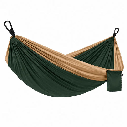 Hamac double nylon vert foncé et beige 275x140 cm