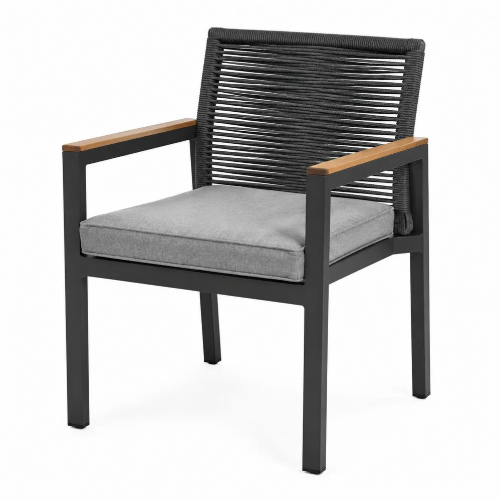 Chaise de jardin en aluminium et corde polypropylène - Noir et gris