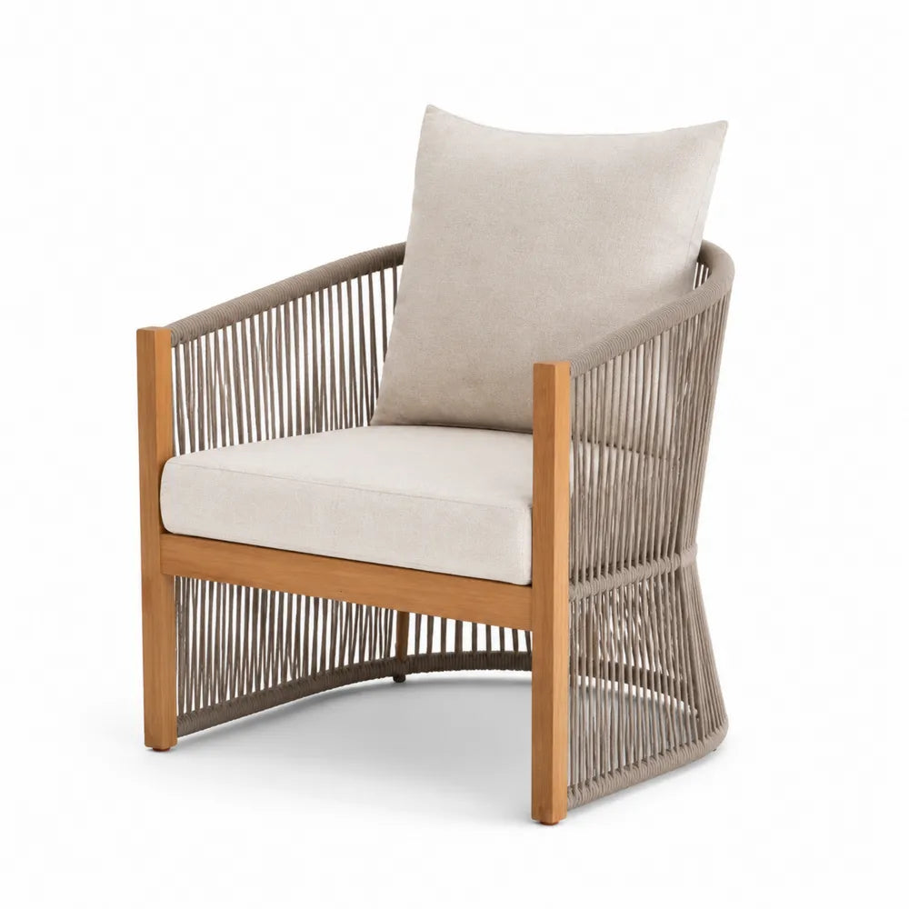 Fauteuil en corde tissée et bois d'acacia beige