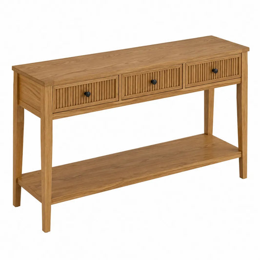Console en bois de chêne avec 3 tiroirs