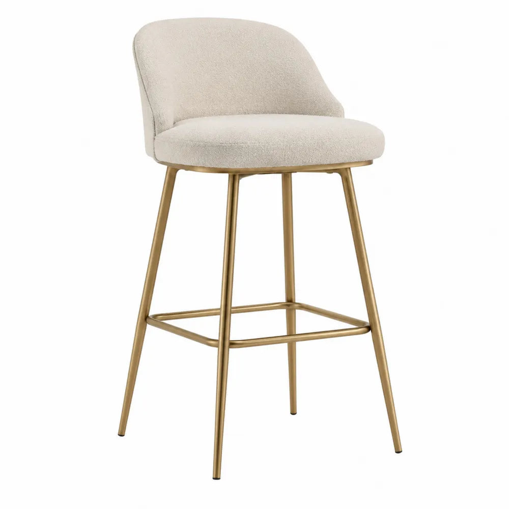 Tabouret de bar en tissu polyester beige avec pieds en métal doré