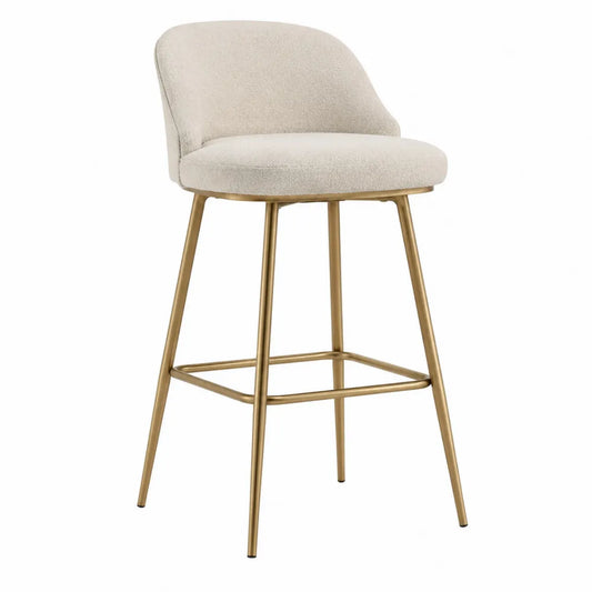Tabouret de bar en tissu polyester beige avec pieds en métal doré