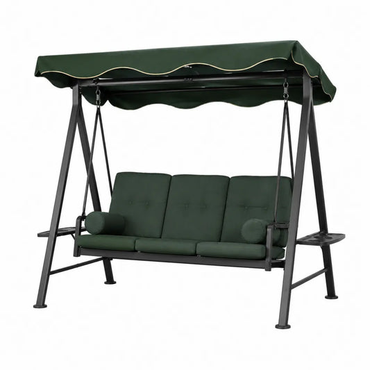 Balancelle extérieure 3 places en métal et polyester vert foncé