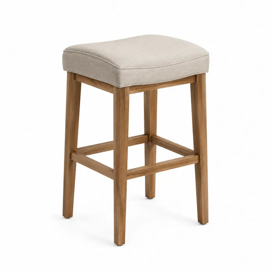 Tabouret de bar en bois avec assise en tissu beige