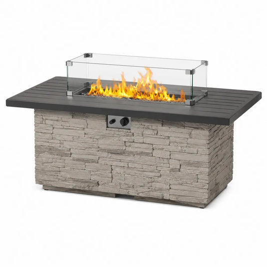 Table de feu en pierre avec verre trempé 120x60x80 cm