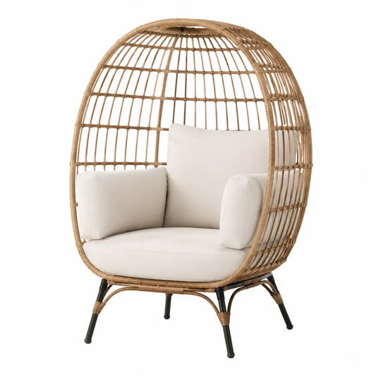 Fauteuil en osier avec coussins beige