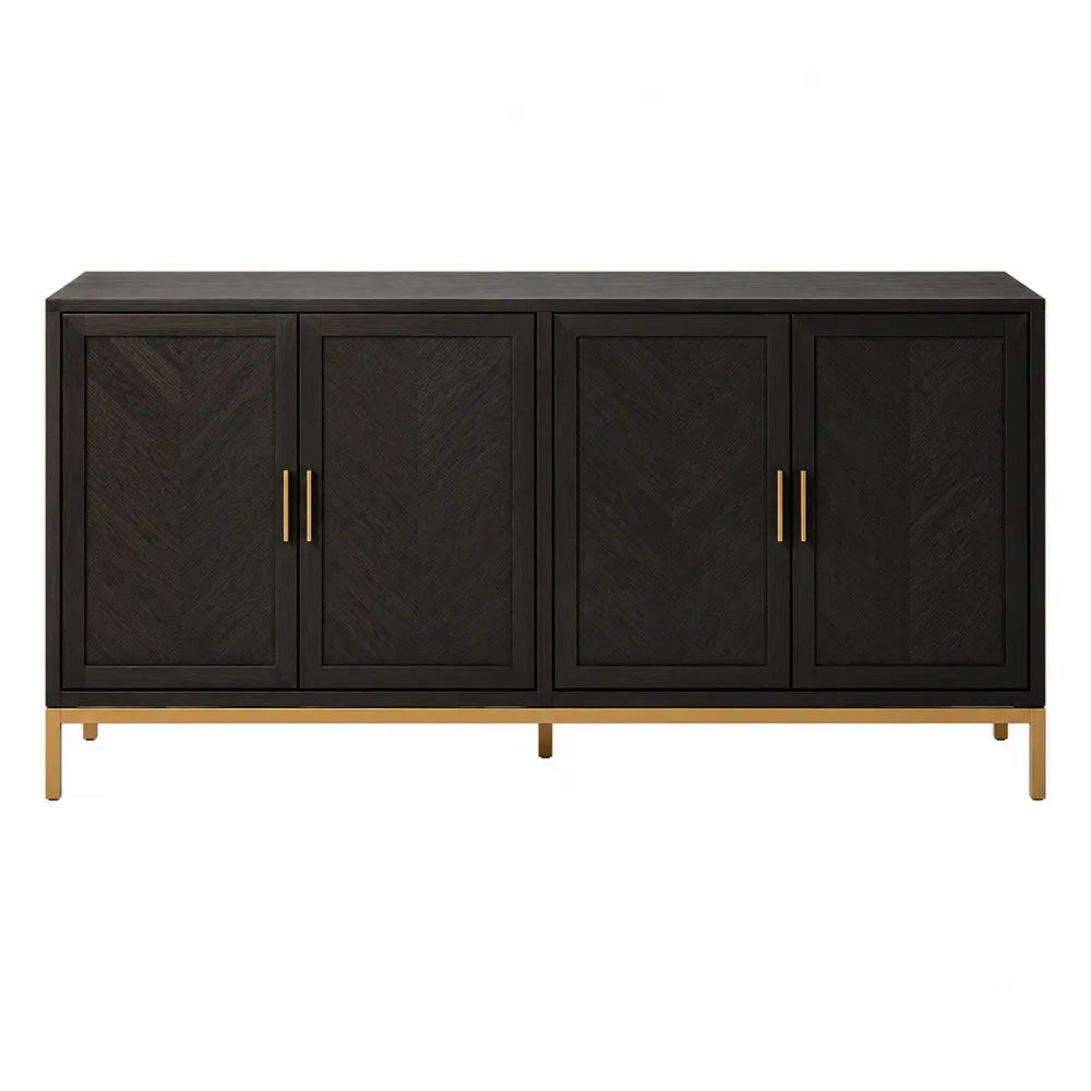 Buffet en Bois Noir avec Pieds en Acier