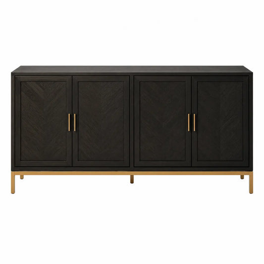 Buffet en Bois Noir avec Pieds en Acier