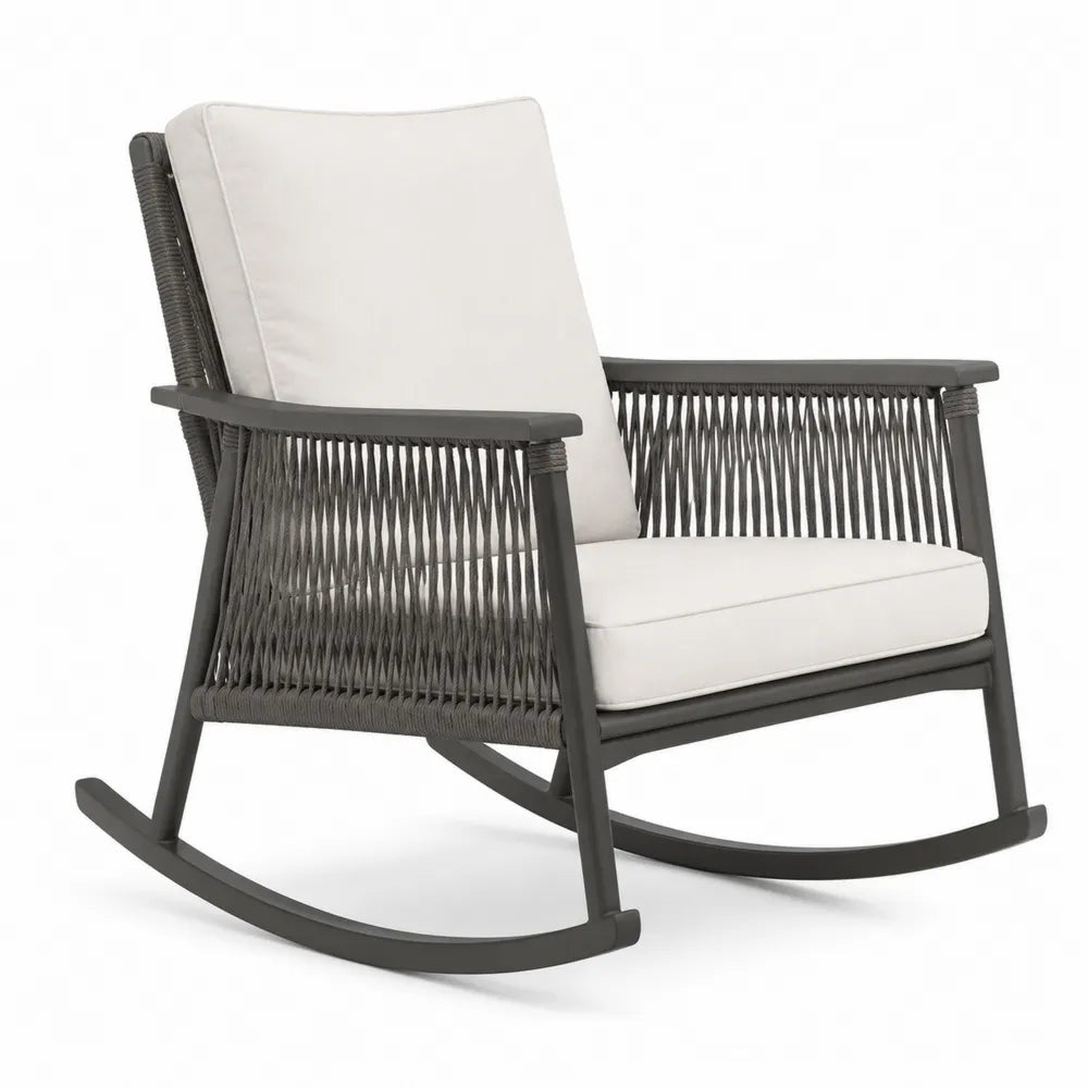 Chaise berçante en aluminium avec corde en polypropylène et coussins en polyester