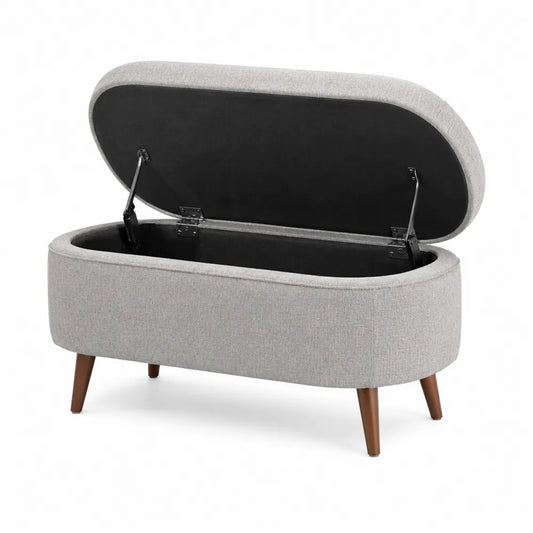 Banc de rangement en bois et tissu polyester gris