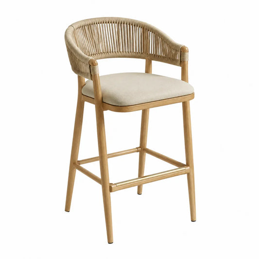Chaise de bar en bois et corde avec assise en polyester beige