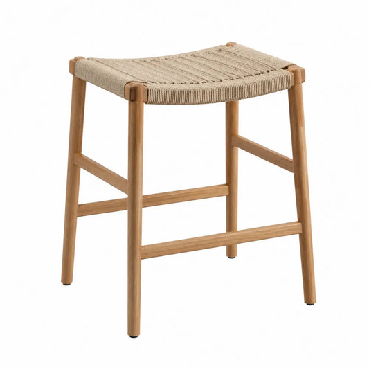 Tabouret en bois de chêne et corde en fibre naturelle beige