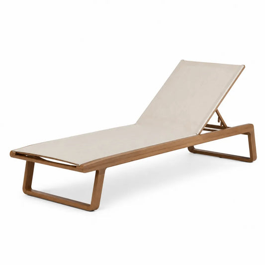 Chaise longue extérieure bois teck et polyester beige 200x65x35 cm