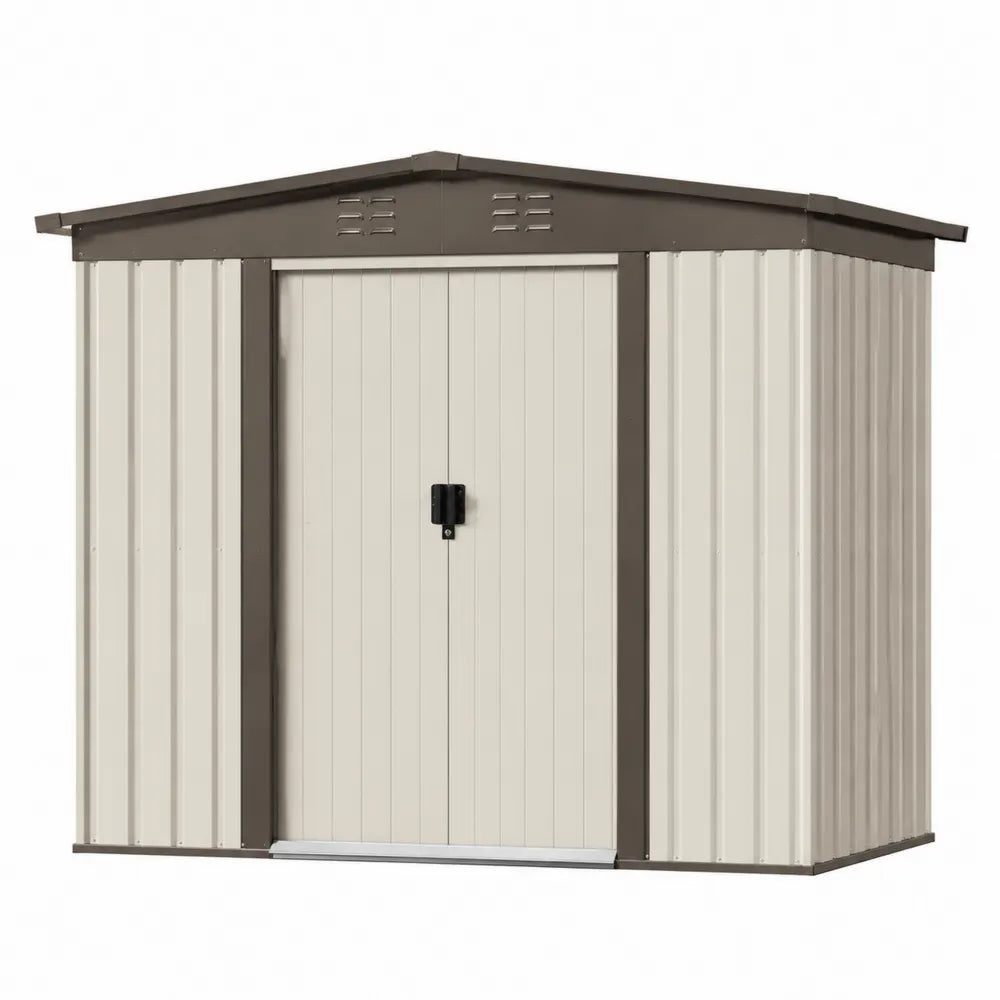 Abri de jardin en métal beige et brun 213x127x185 cm