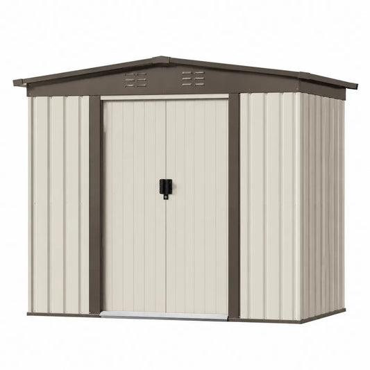 Abri de jardin en métal beige et brun 213x127x185 cm