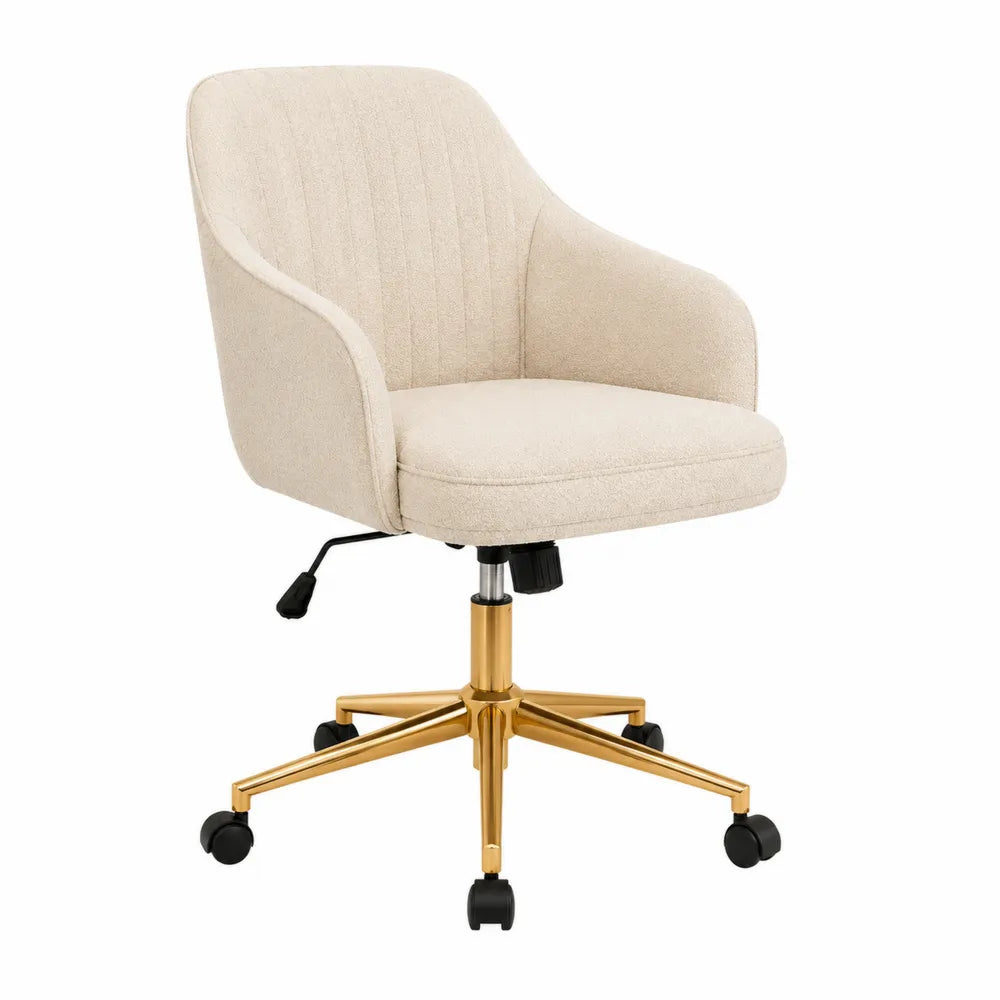 Chaise de bureau en tissu polyester beige avec base en métal doré